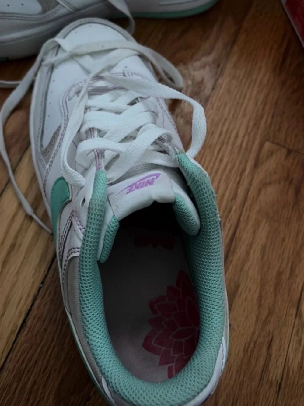 Nike Women's White Sneakers with Mint and Lavender Accents